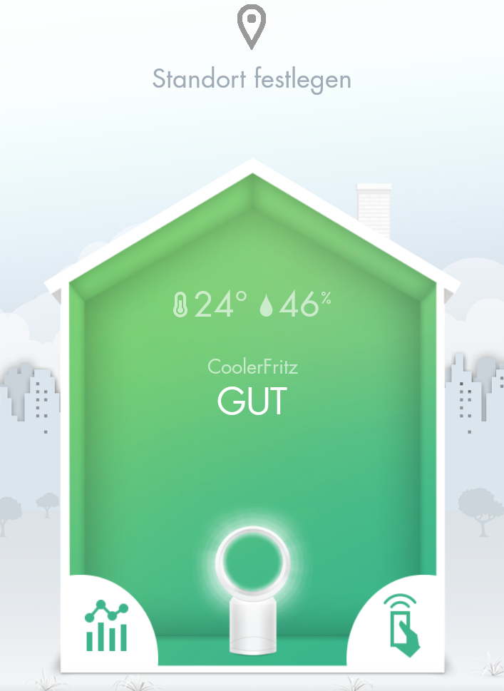 Die App auf dem Smartphone zeigt die aktuelle Luftqualität im Raum und dient neben der Fernbedienung als zusätzliche Steuerung
